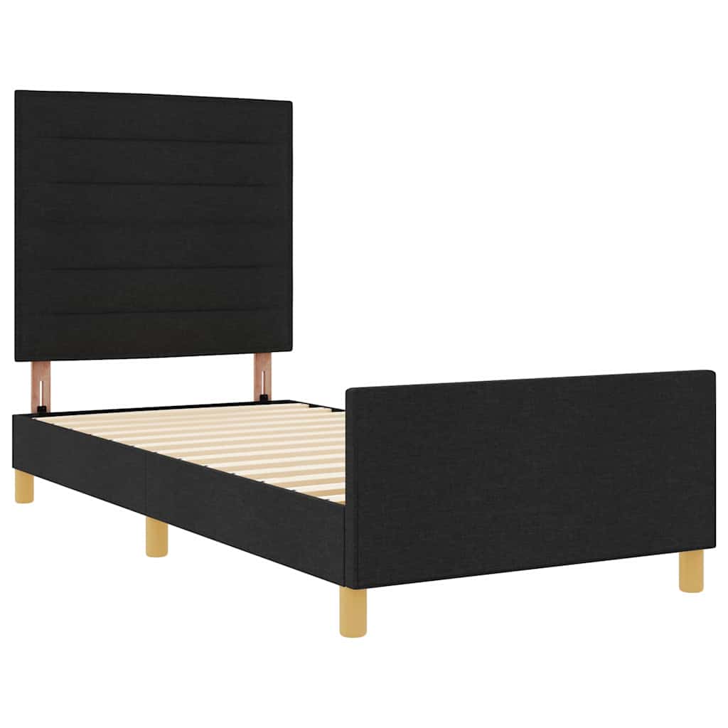 Bettgestell mit Kopfteil Schwarz 90 x 200 cm Stoff