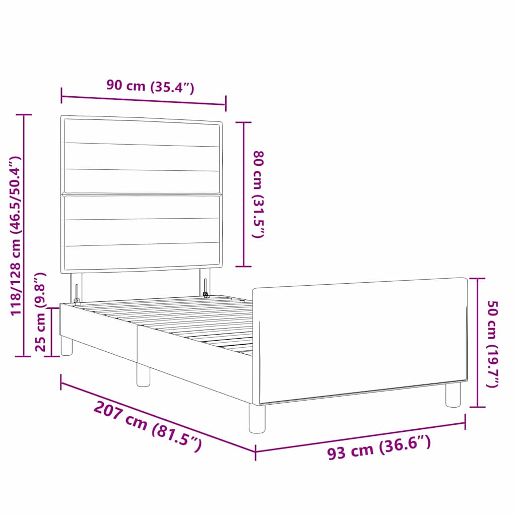 Bettgestell mit Kopfteil Schwarz 90 x 200 cm Stoff