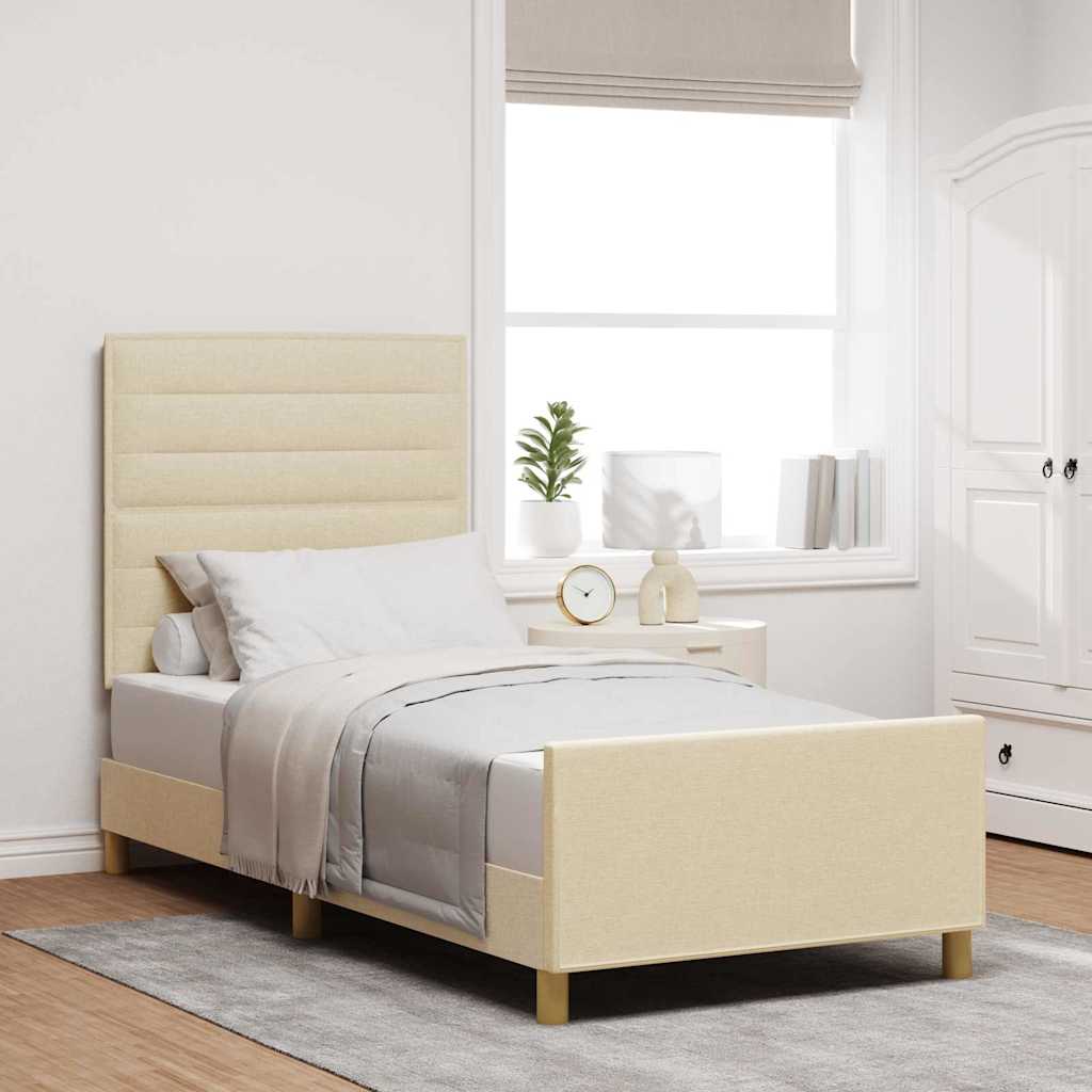 Bettgestell mit Kopfteil Creme 90 x 200 cm Stoff