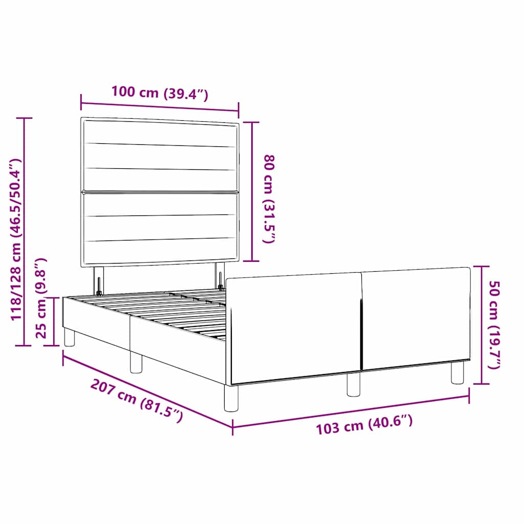Bettgestell mit Kopfteil Hellgrau 100 x 200 cm Stoff
