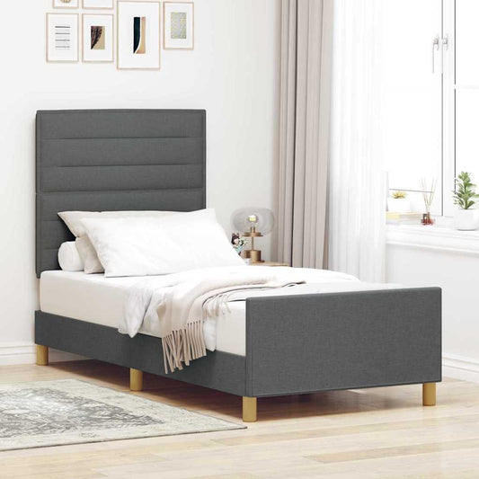 Bettgestell mit Kopfteil Dunkelgrau 100 x 200 cm Stoff