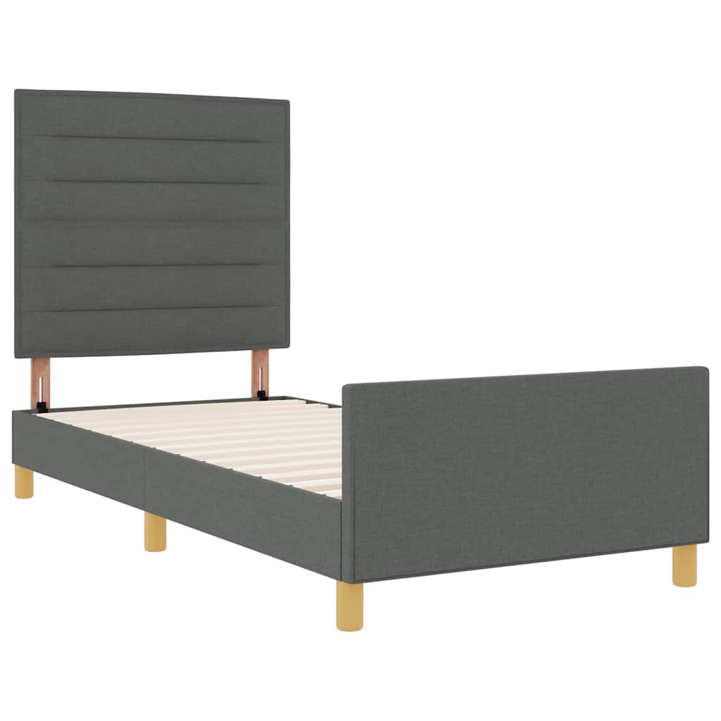 Bettgestell mit Kopfteil Dunkelgrau 100 x 200 cm Stoff