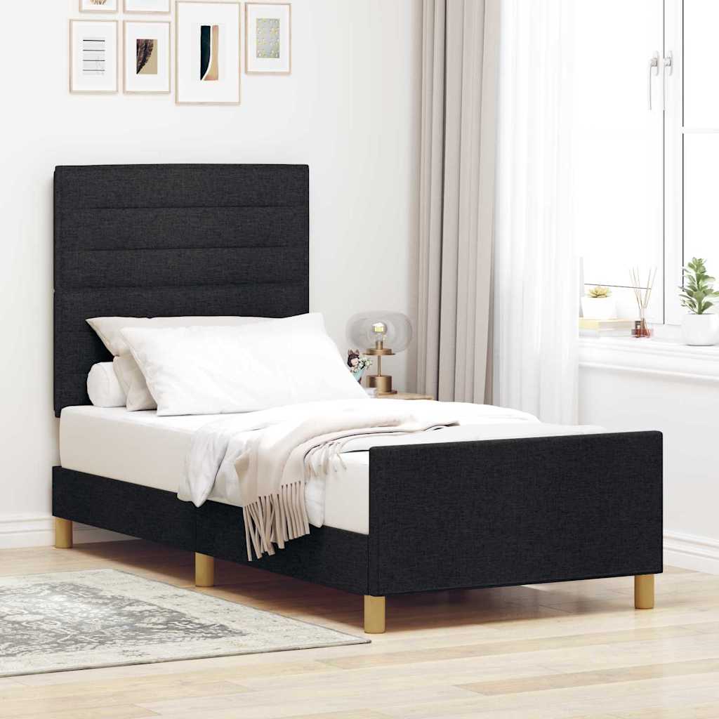 Bettgestell mit Kopfteil Schwarz 100 x 200 cm Stoff