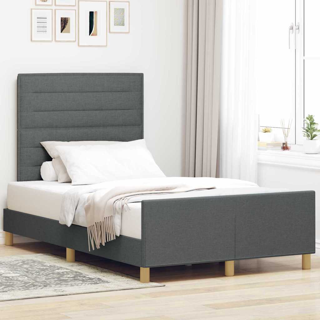 Bettgestell mit Kopfteil Dunkelgrau 120 x 200 cm Stoff
