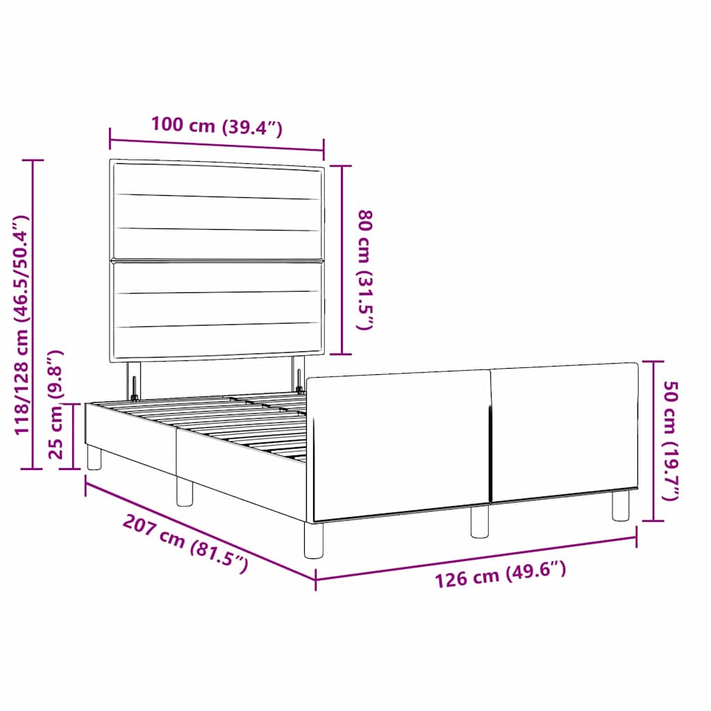 Bettgestell mit Kopfteil Dunkelgrau 120 x 200 cm Stoff