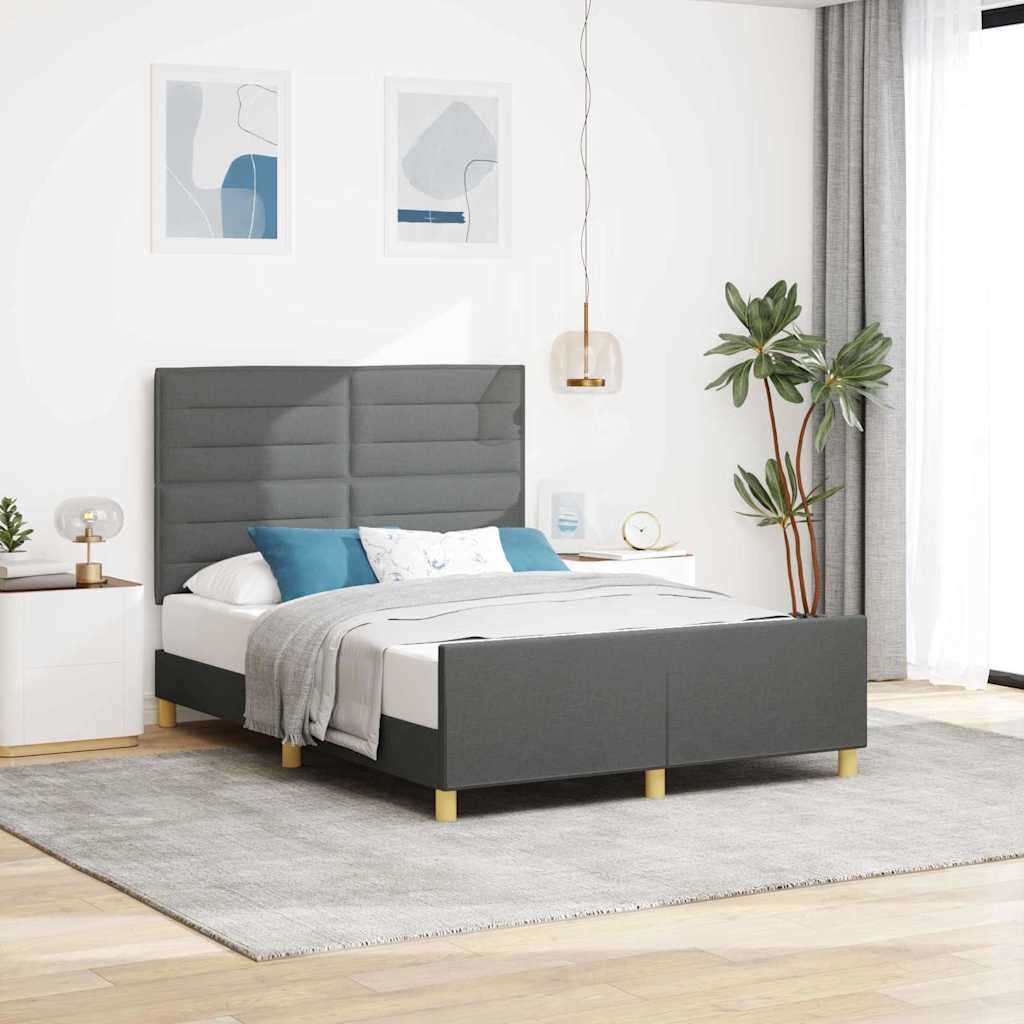 Bettgestell mit Kopfteil Dunkelgrau 140 x 200 cm Stoff