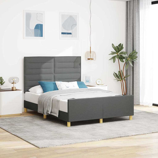 Bettgestell mit Kopfteil Dunkelgrau 140 x 200 cm Stoff