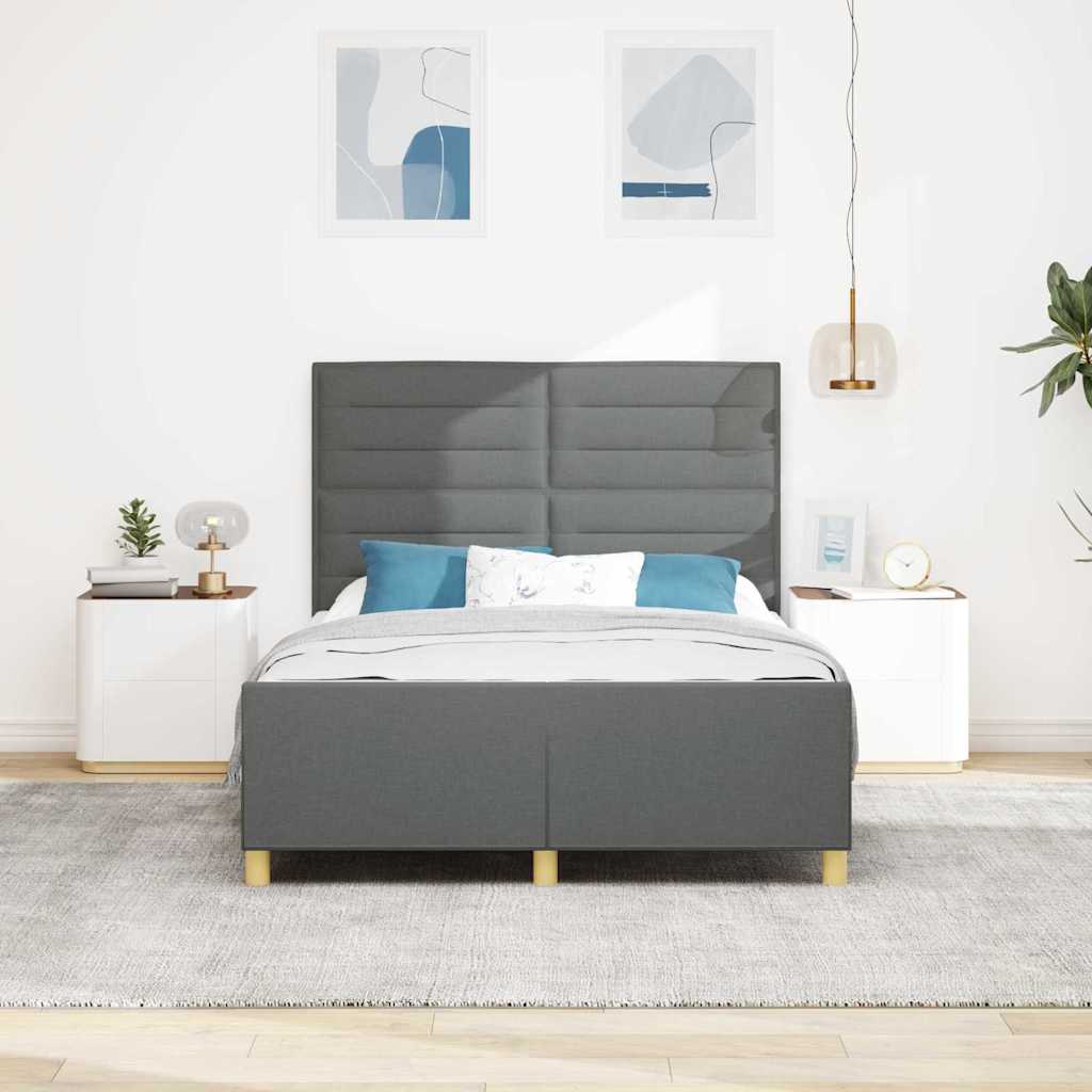 Bettgestell mit Kopfteil Dunkelgrau 140 x 200 cm Stoff
