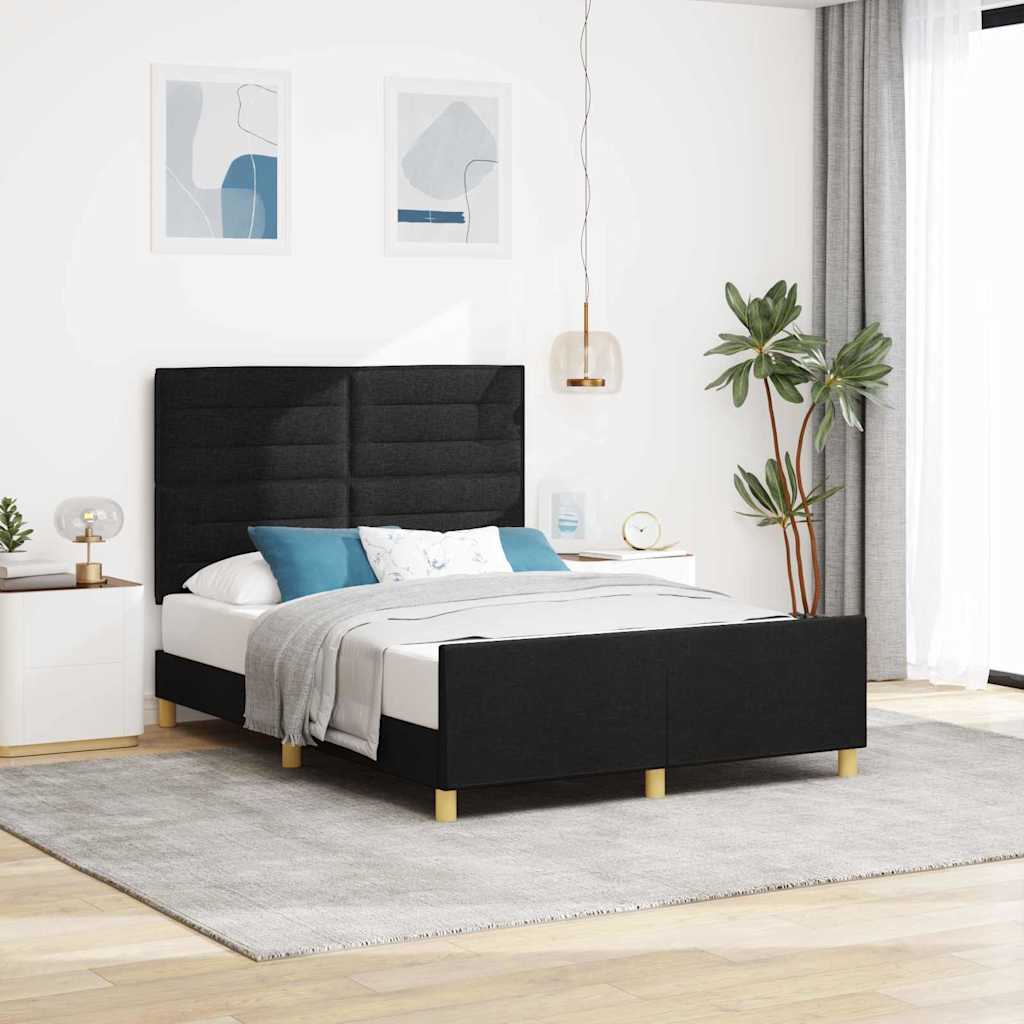 Bettgestell mit Kopfteil Schwarz 140 x 200 cm Stoff