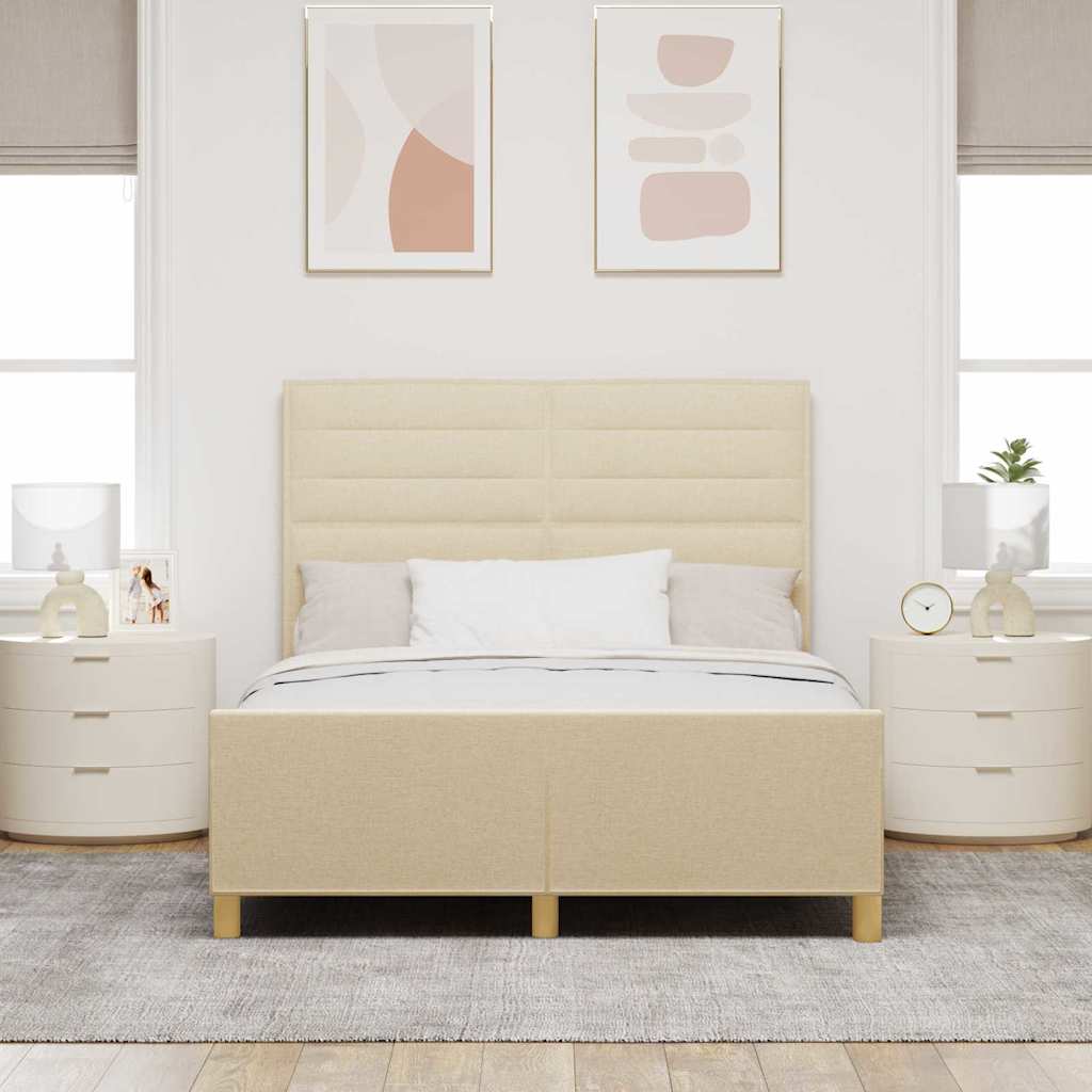 Bettgestell mit Kopfteil Creme 140 x 200 cm Stoff