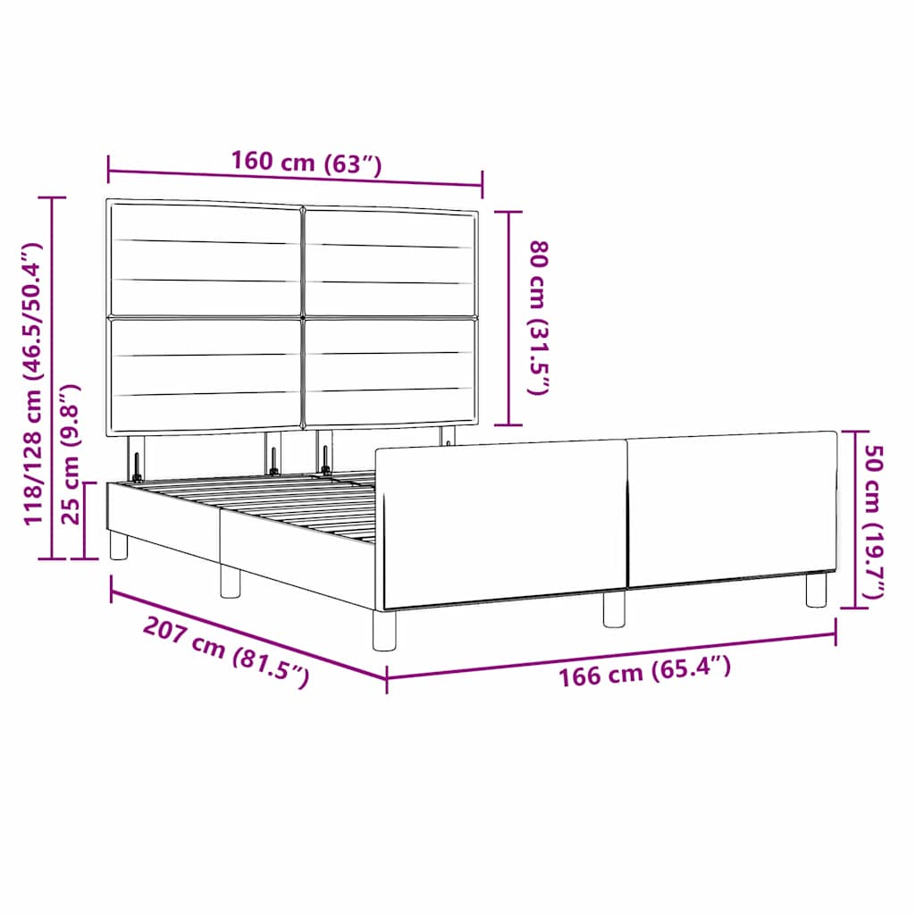 Bettgestell mit Kopfteil Dunkelgrau 160 x 200 cm Stoff