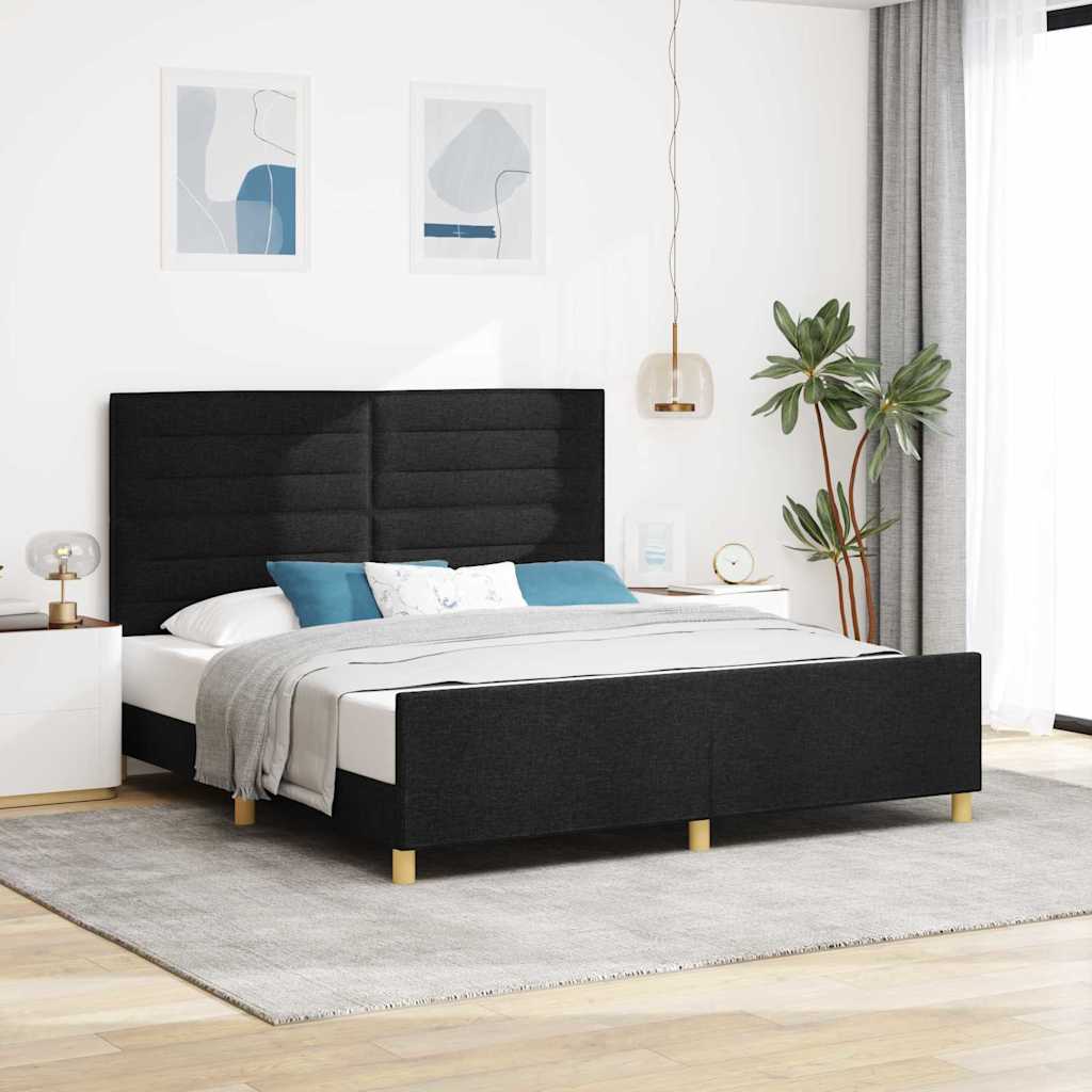 Bettgestell mit Kopfteil Schwarz 180 x 200 cm Stoff