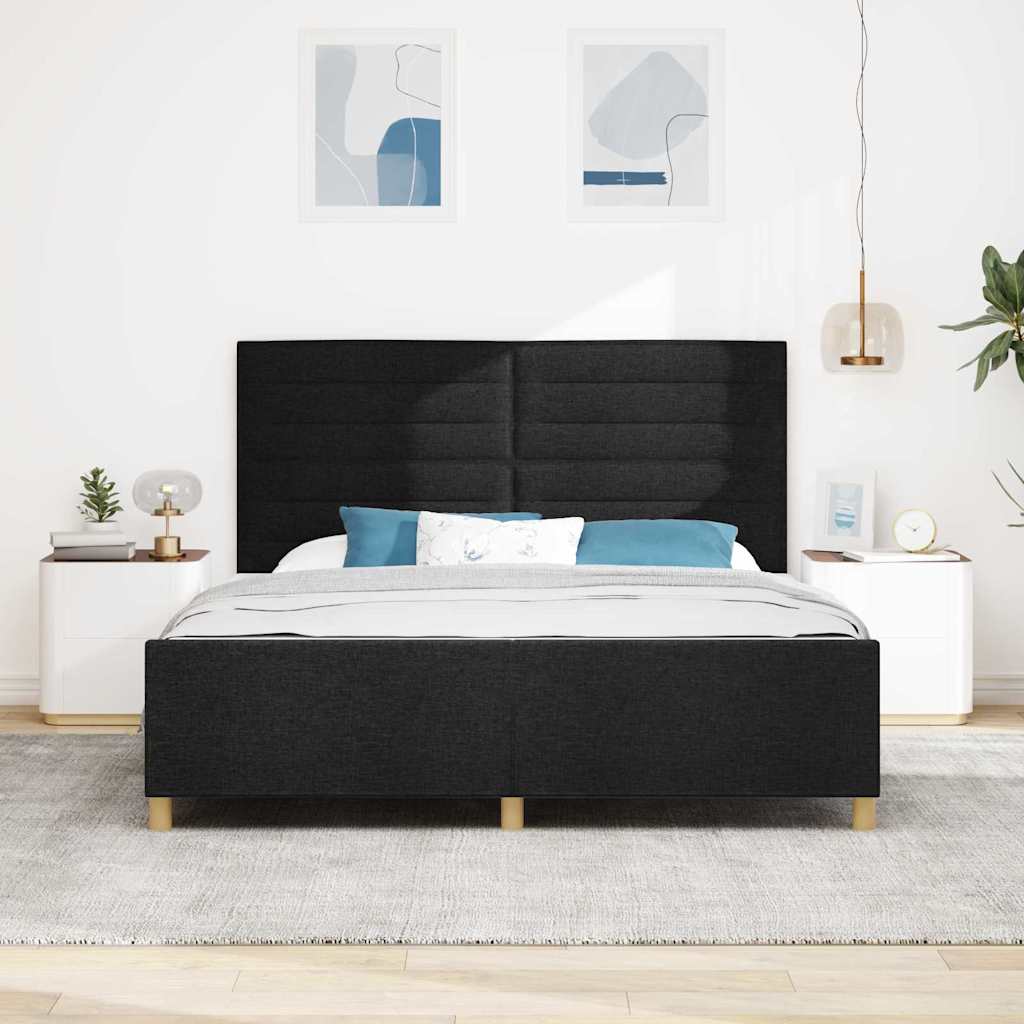 Bettgestell mit Kopfteil Schwarz 180 x 200 cm Stoff