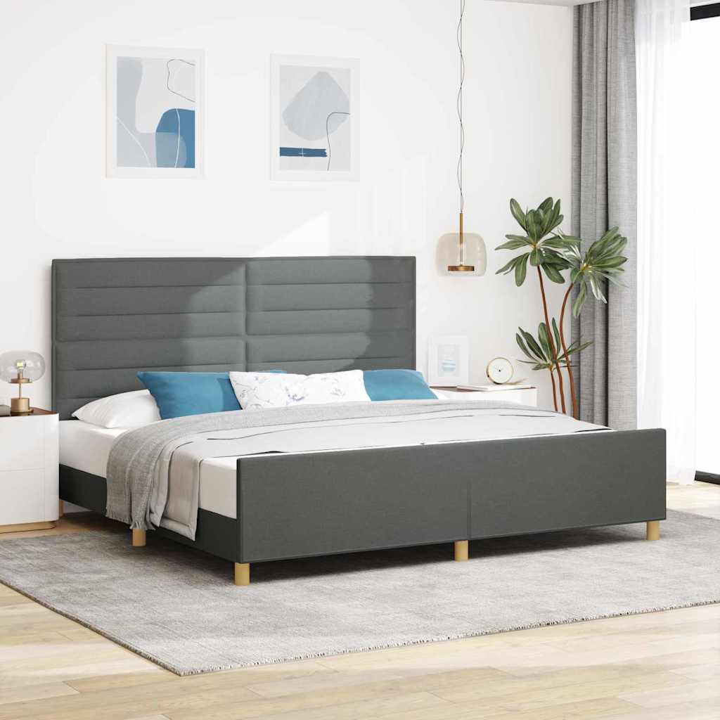 Bettgestell mit Kopfteil Dunkelgrau 200 x 200 cm Stoff