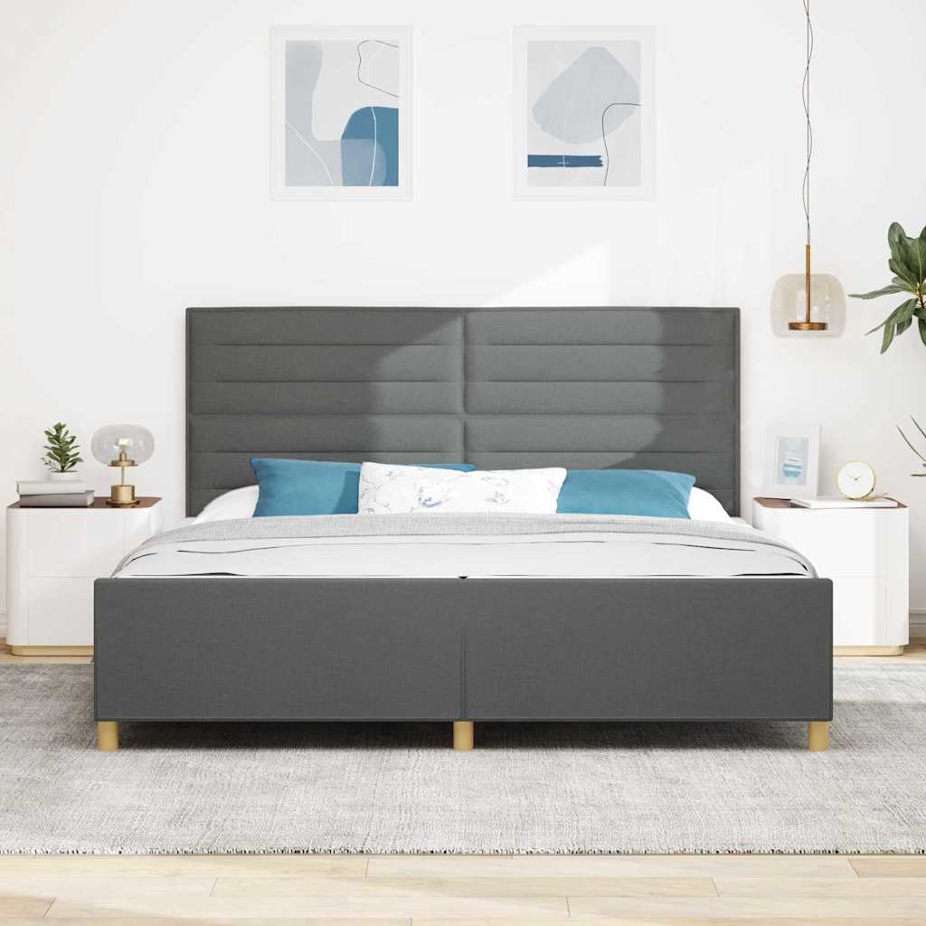 Bettgestell mit Kopfteil Dunkelgrau 200 x 200 cm Stoff