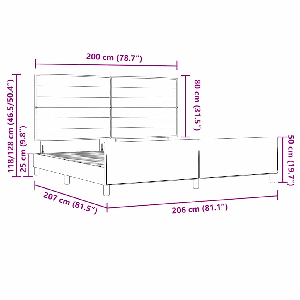 Bettgestell mit Kopfteil Dunkelgrau 200 x 200 cm Stoff