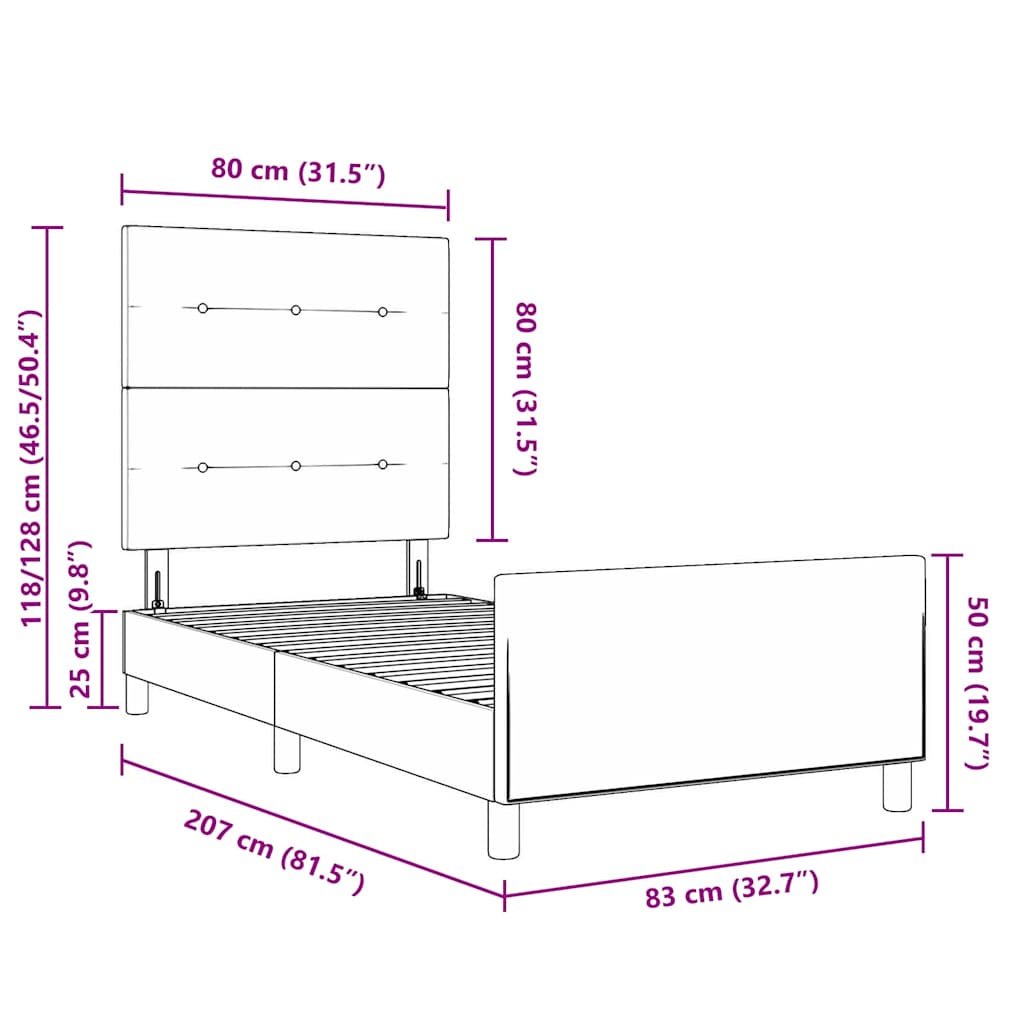 Bettgestell mit Kopfteil Hellgrau 80 x 200 cm Stoff