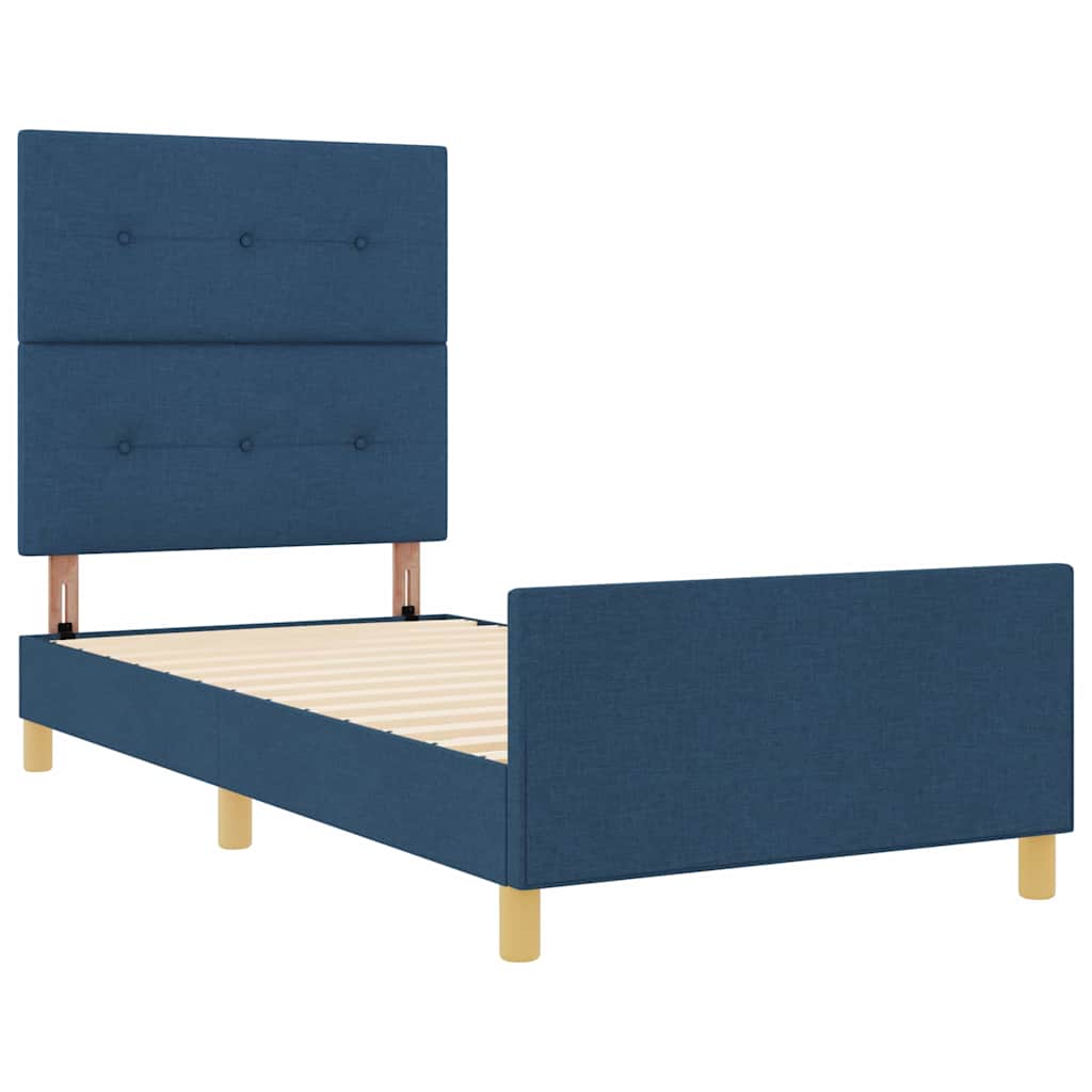 Bettgestell mit Kopfteil Blau 80 x 200 cm Stoff