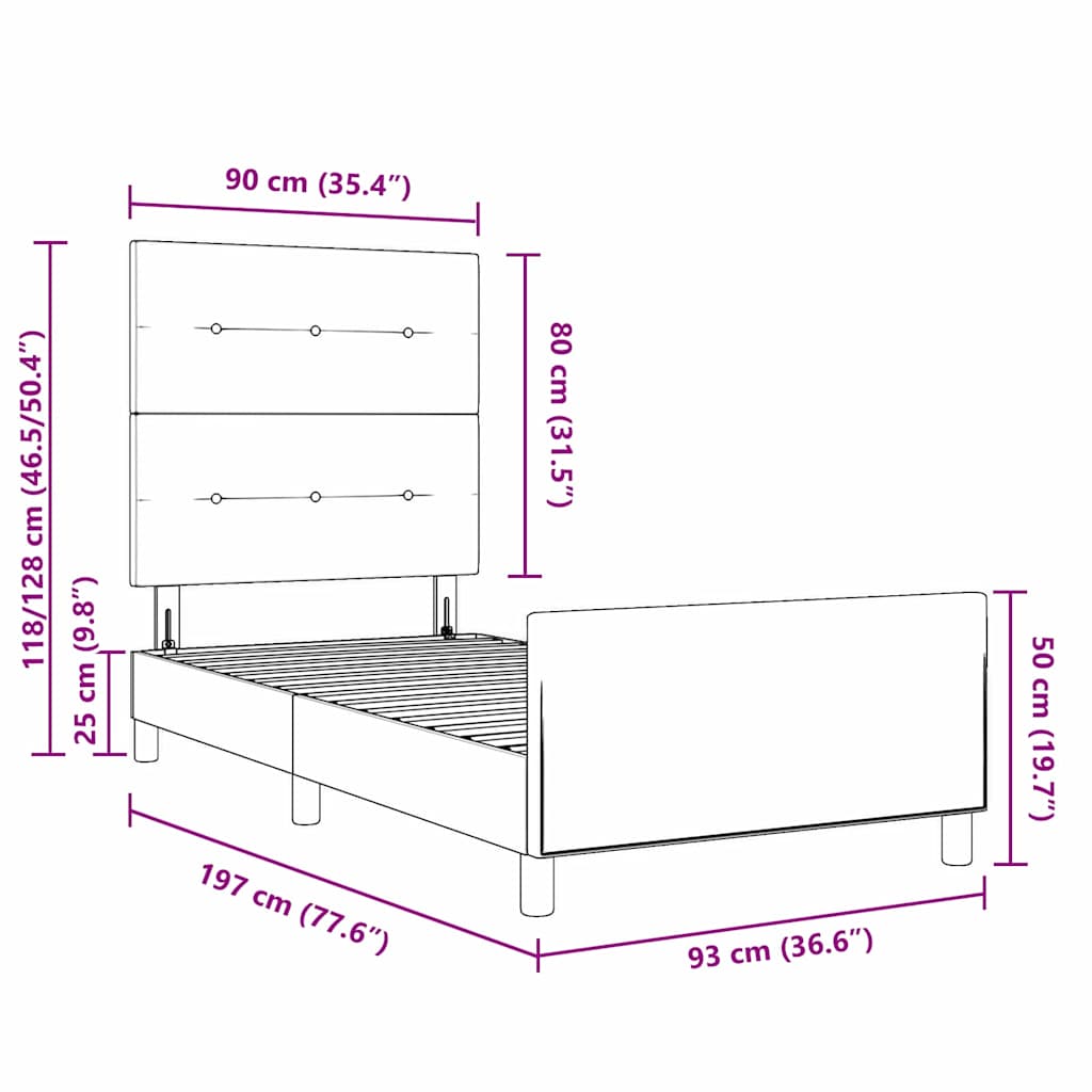 Bettgestell mit Kopfteil Hellgrau 90 x 190 cm Stoff