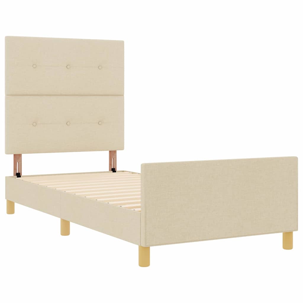 Bettgestell mit Kopfteil Creme 90 x 190 cm Stoff