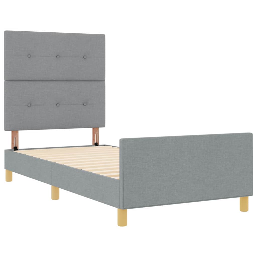 Bettgestell mit Kopfteil Hellgrau 90 x 200 cm Stoff