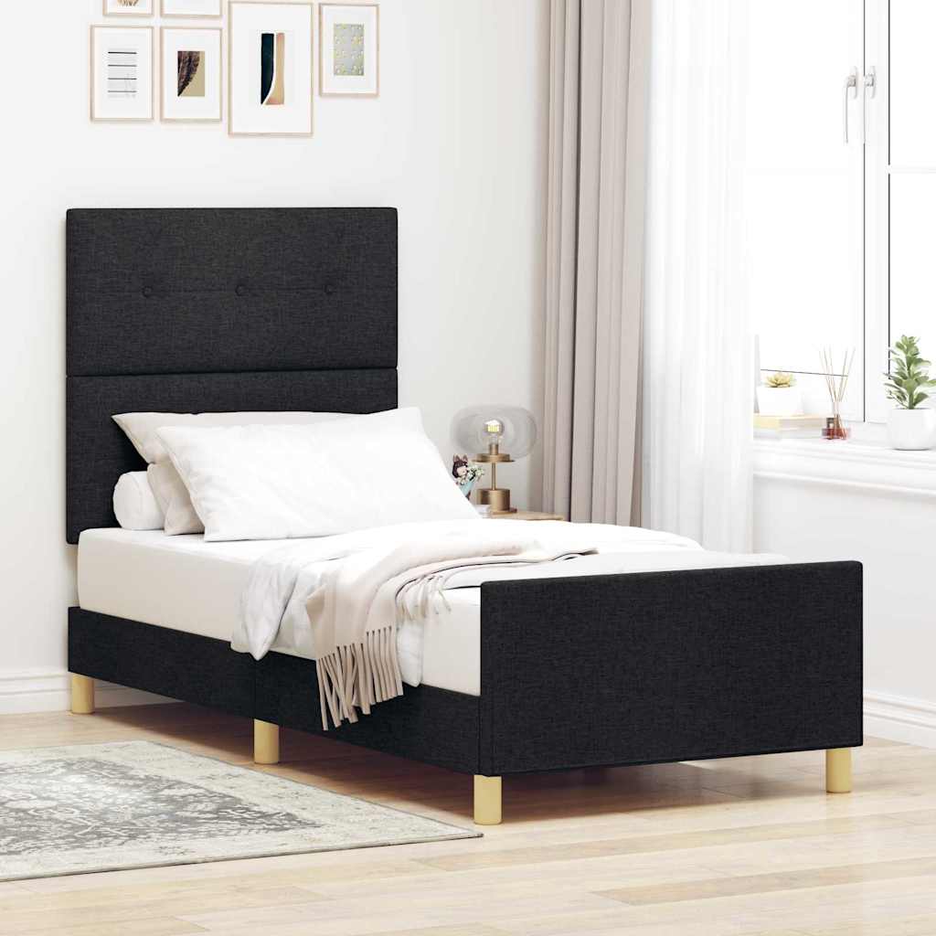 Bettgestell mit Kopfteil Schwarz 90 x 200 cm Stoff