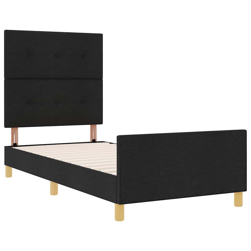 Bettgestell mit Kopfteil Schwarz 90 x 200 cm Stoff