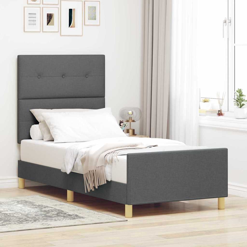 Bettgestell mit Kopfteil Dunkelgrau 100 x 200 cm Stoff