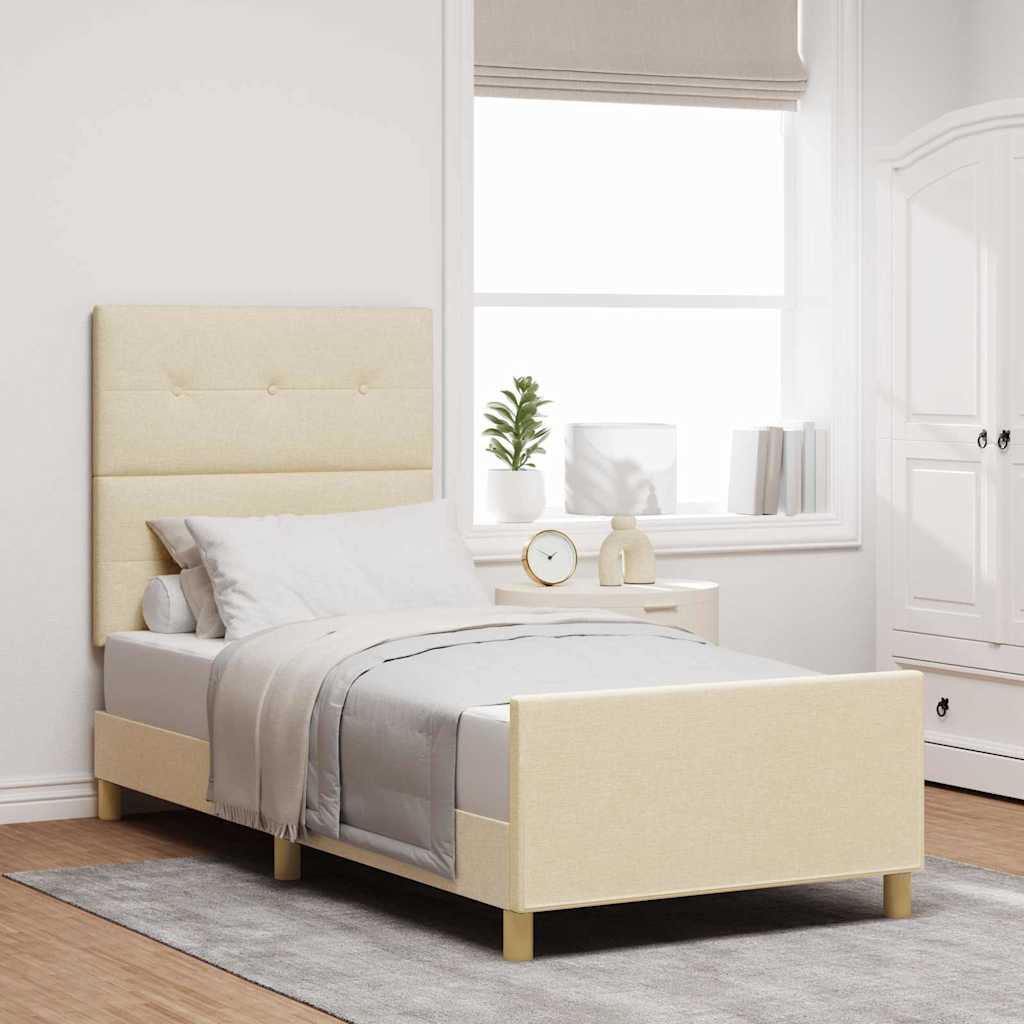 Bettgestell mit Kopfteil Creme 100 x 200 cm Stoff