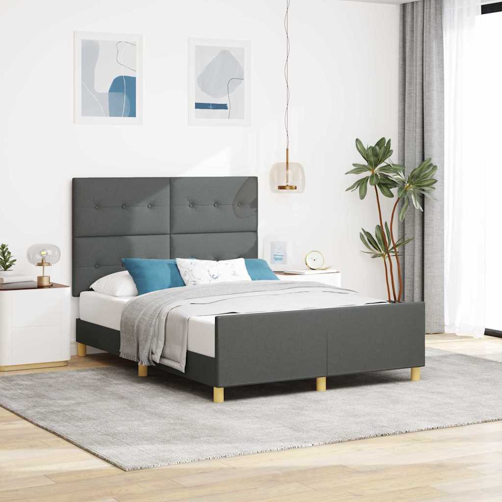 Bettgestell mit Kopfteil Dunkelgrau 140 x 190 cm Stoff