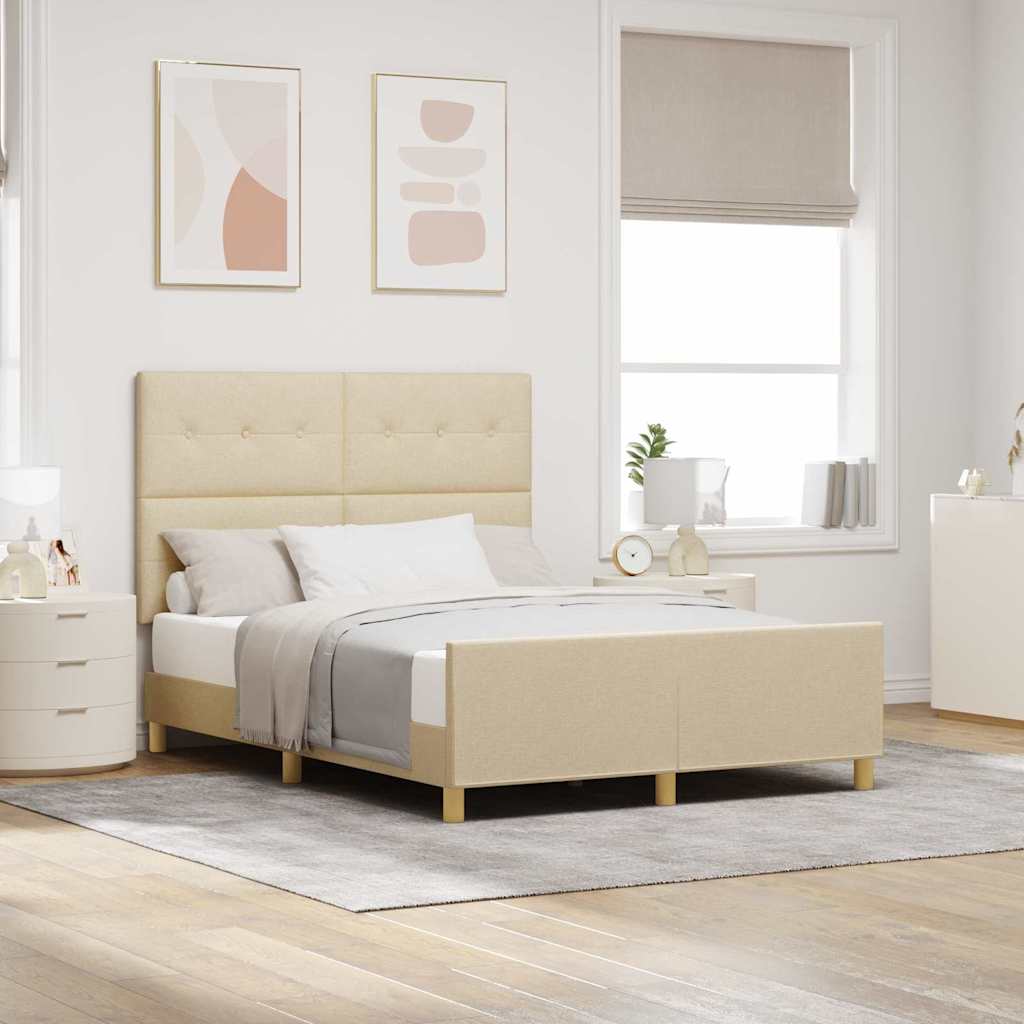 Bettgestell mit Kopfteil Creme 140 x 200 cm Stoff