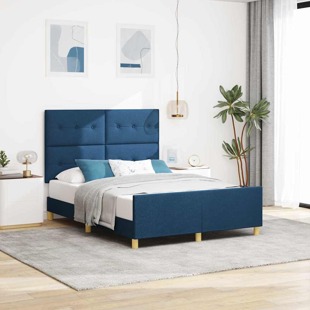 Bettgestell mit Kopfteil Blau 140 x 200 cm Stoff