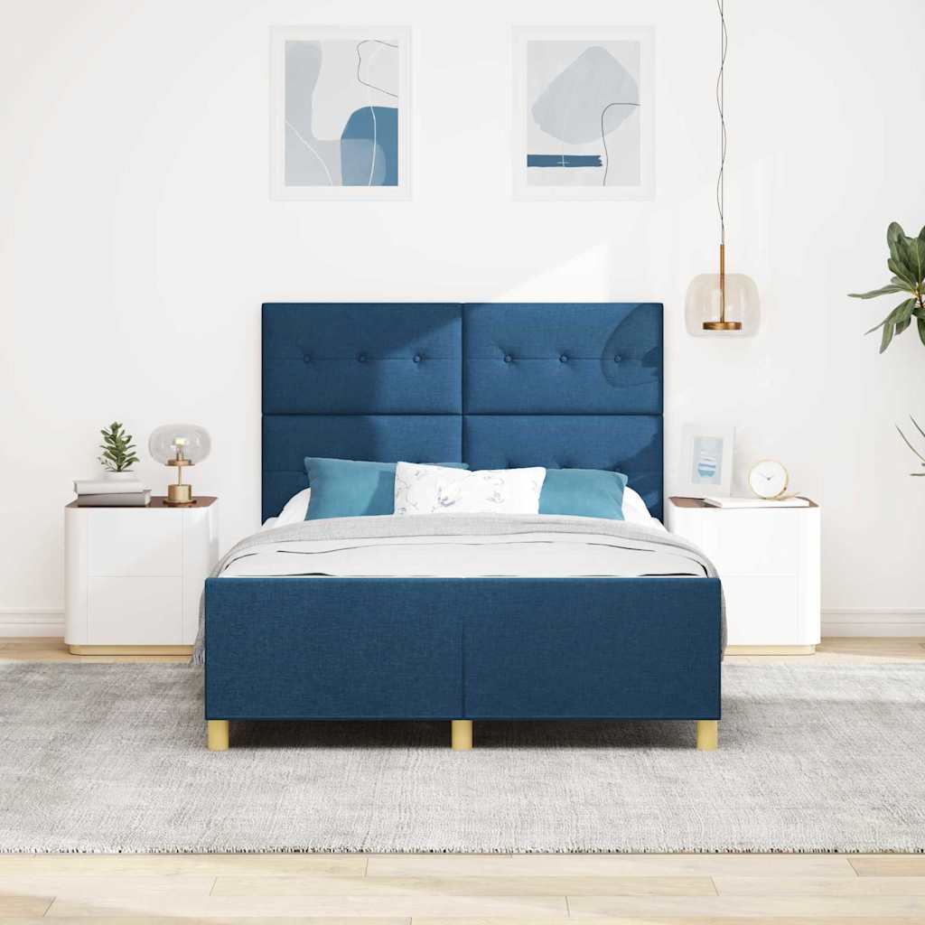 Bettgestell mit Kopfteil Blau 140 x 200 cm Stoff