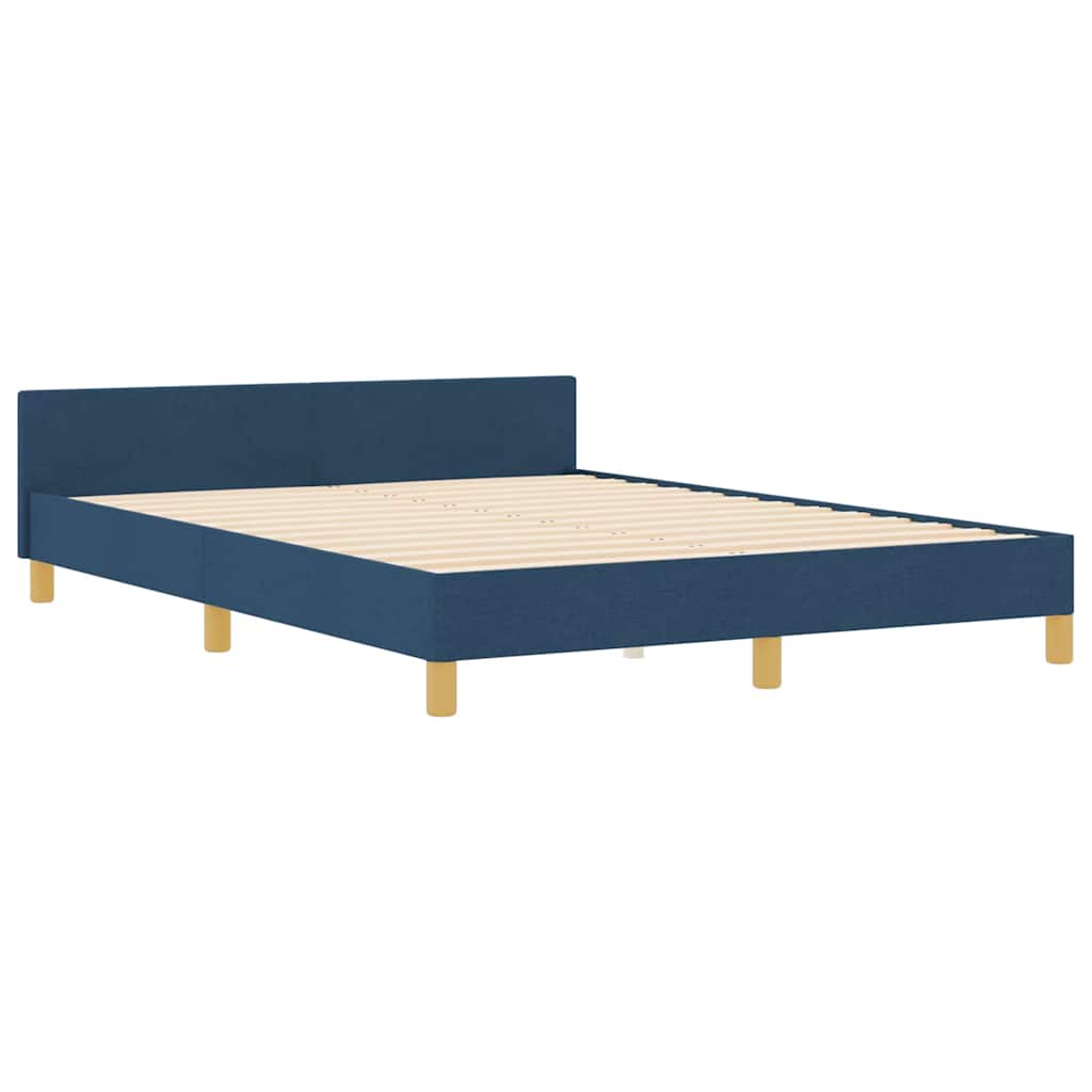 Bettgestell mit Kopfteil Blau 140 x 200 cm Stoff