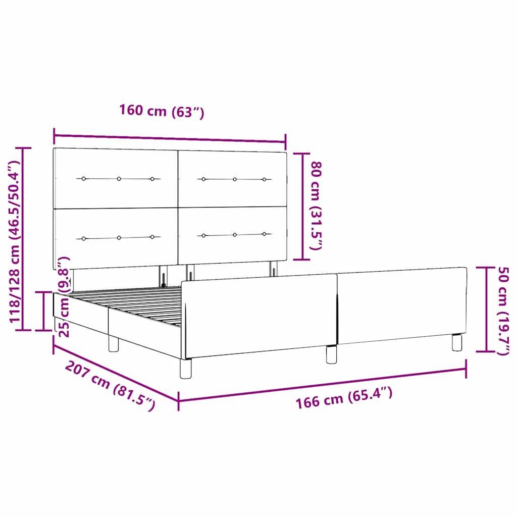 Bettgestell mit Kopfteil Dunkelgrau 160 x 200 cm Stoff