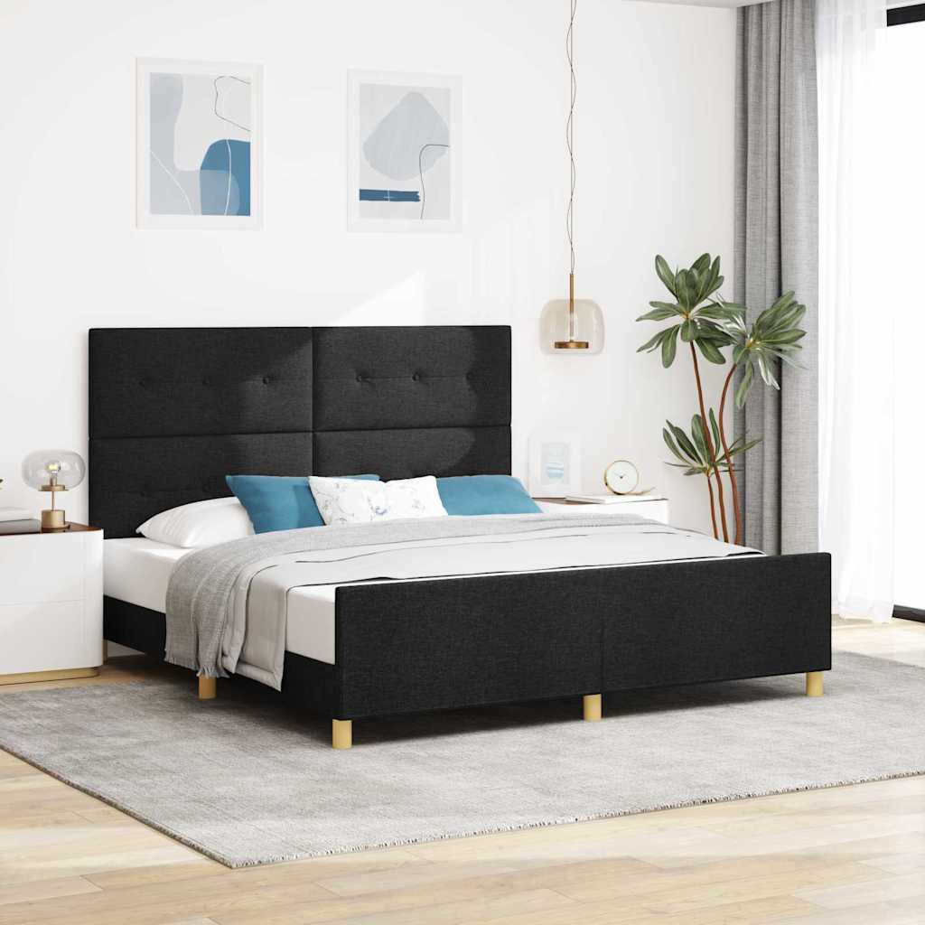 Bettgestell mit Kopfteil Schwarz 180 x 200 cm Stoff