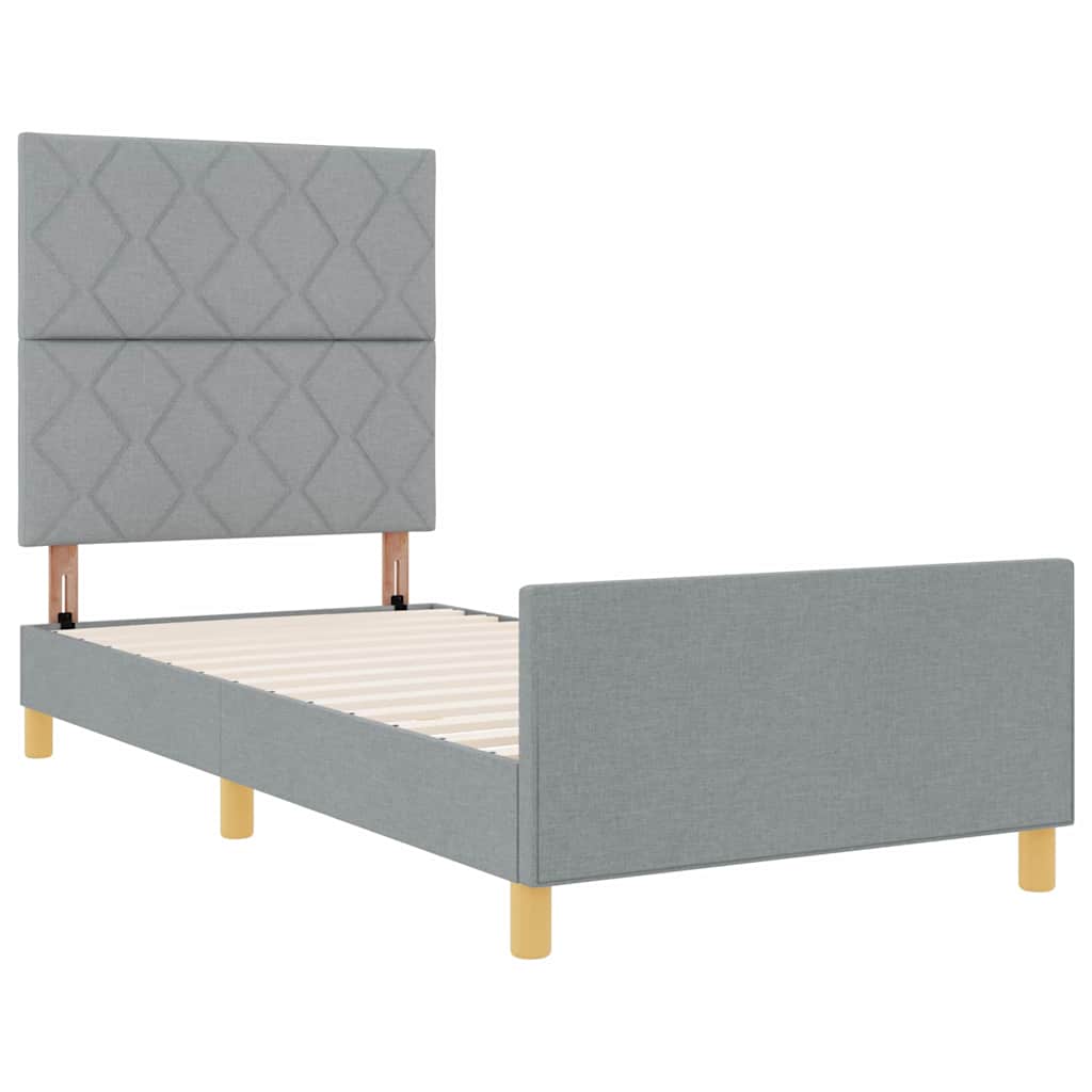 Bettgestell mit Kopfteil Hellgrau 90 x 200 cm Stoff