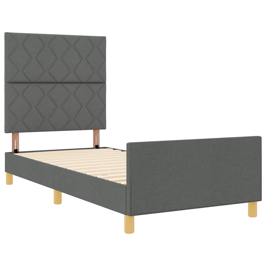 Bettgestell mit Kopfteil Dunkelgrau 90 x 200 cm Stoff