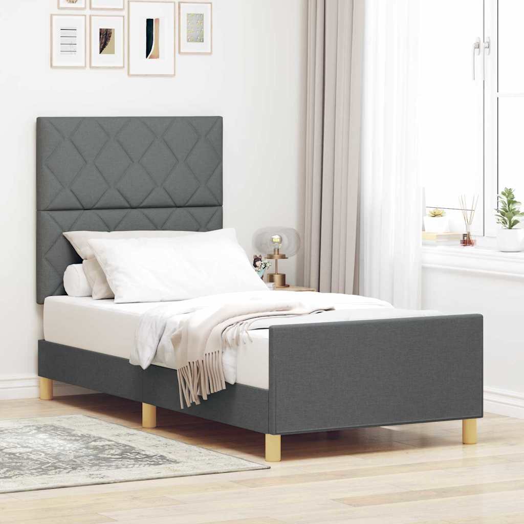 Bettgestell mit Kopfteil Dunkelgrau 100 x 200 cm Stoff