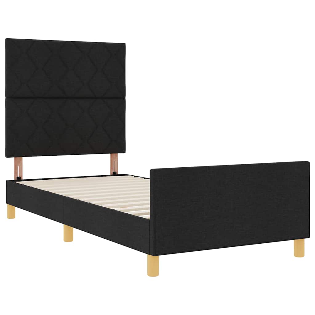 Bettgestell mit Kopfteil Schwarz 100 x 200 cm Stoff