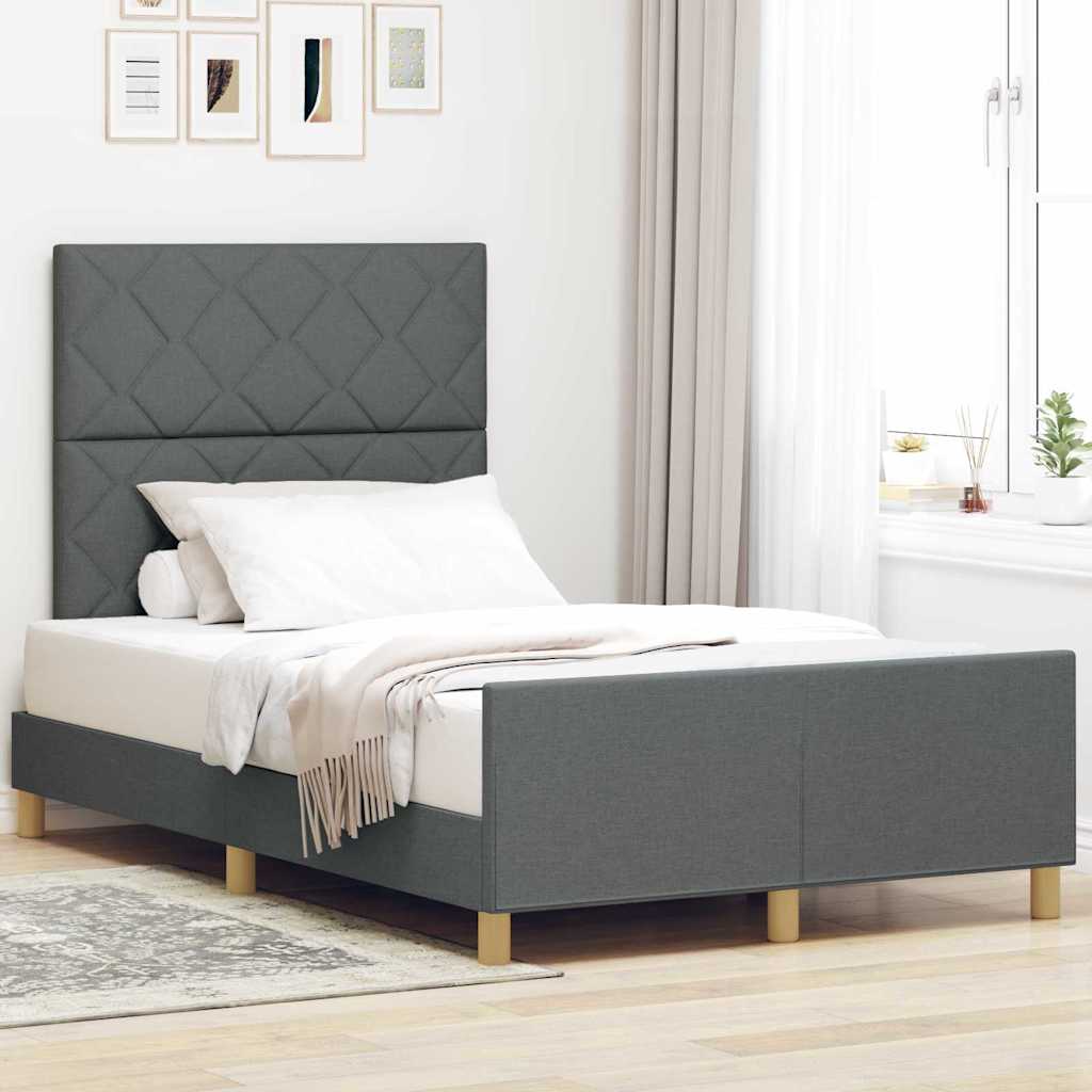 Bettgestell mit Kopfteil Dunkelgrau 120 x 200 cm Stoff