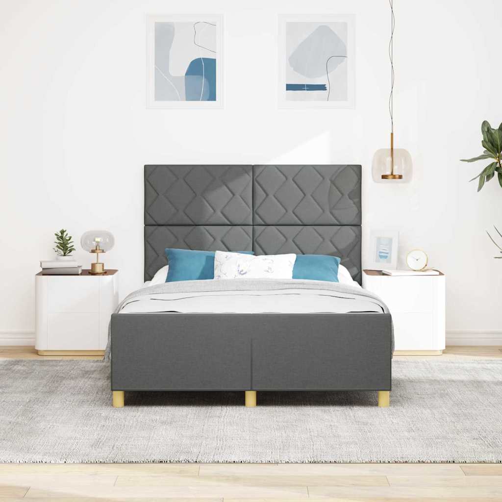 Bettgestell mit Kopfteil Dunkelgrau 140 x 200 cm Stoff
