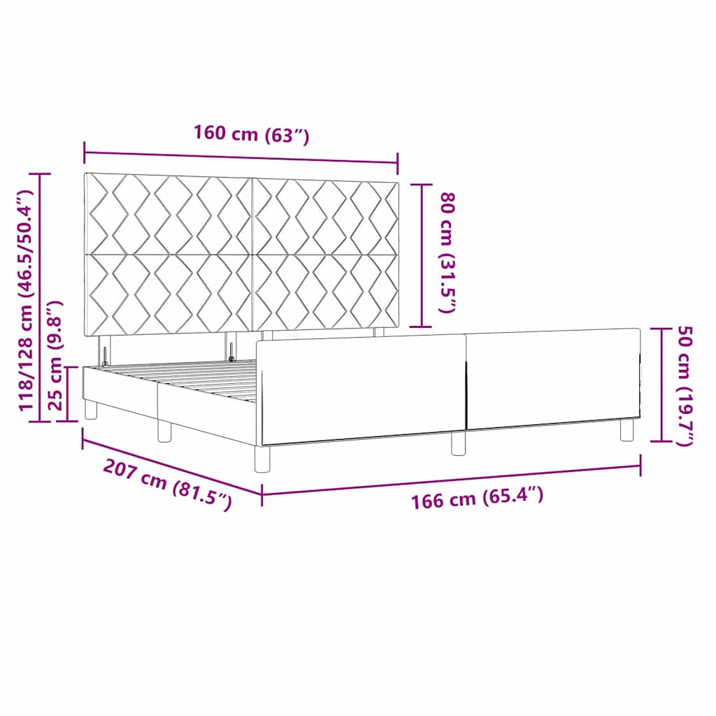 Bettgestell mit Kopfteil Dunkelgrau 160 x 200 cm Stoff