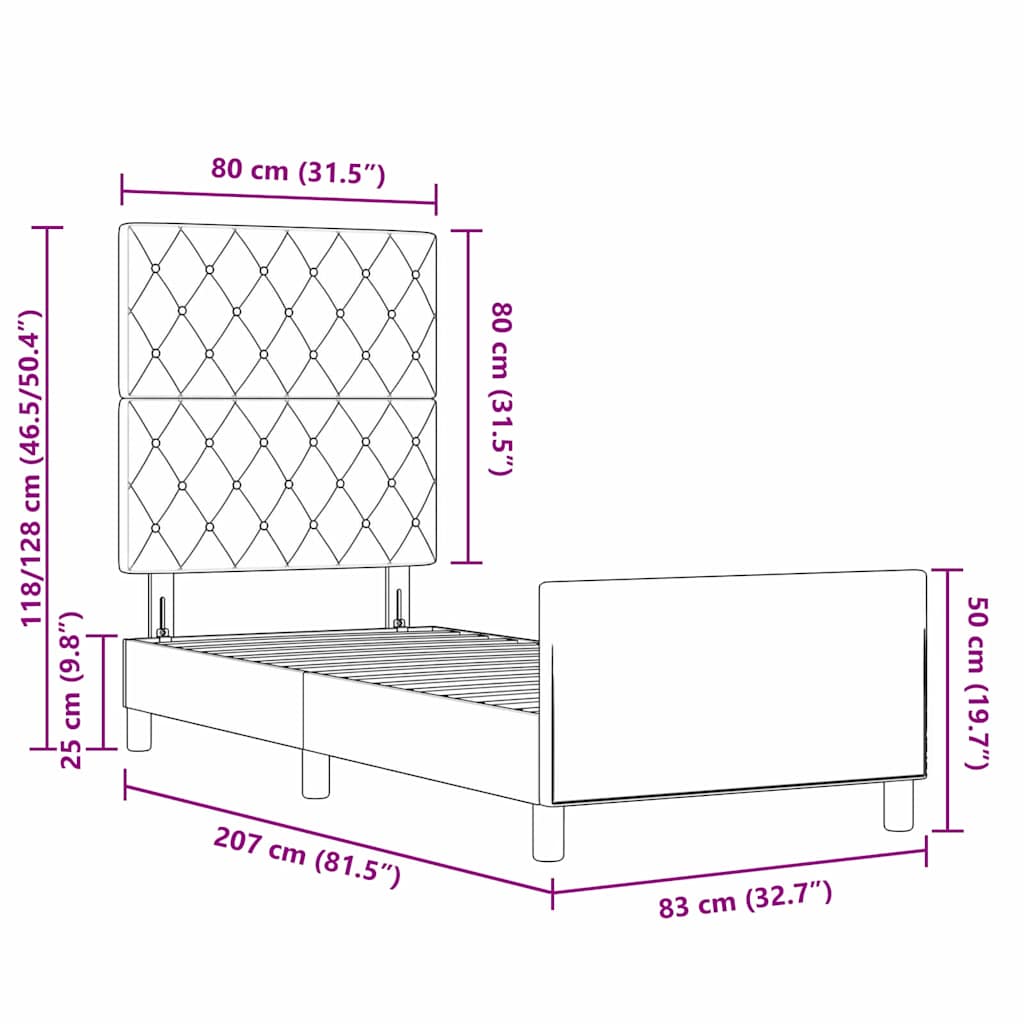 Boxspringbett mit Kopfteil Schwarz 80 x 200 cm Samt