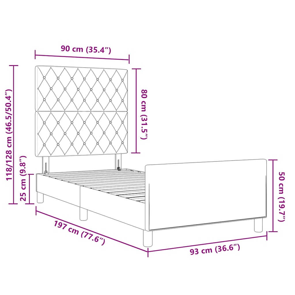 Boxspringbett mit Kopfteil Dunkelgrau 90 x 190 cm Samt