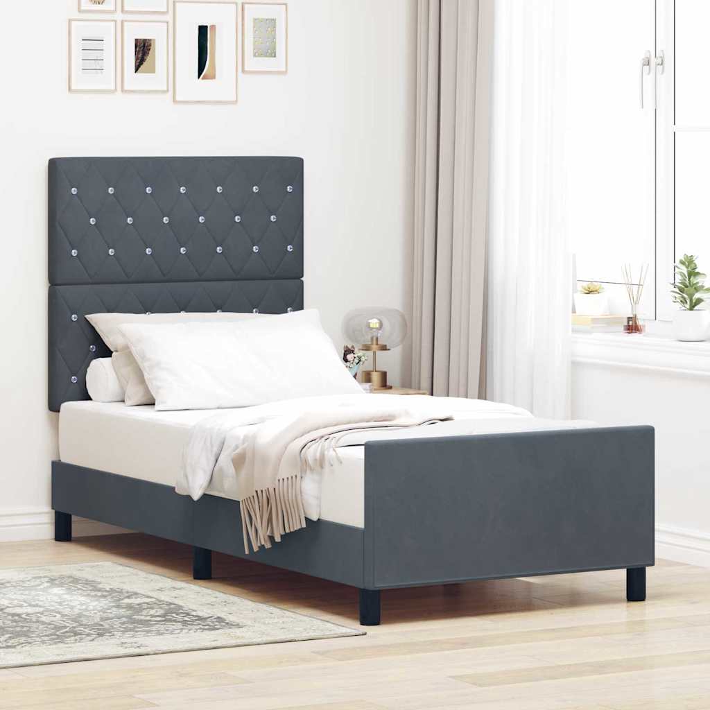 Boxspringbett mit Kopfteil Dunkelgrau 90 x 200 cm Samt
