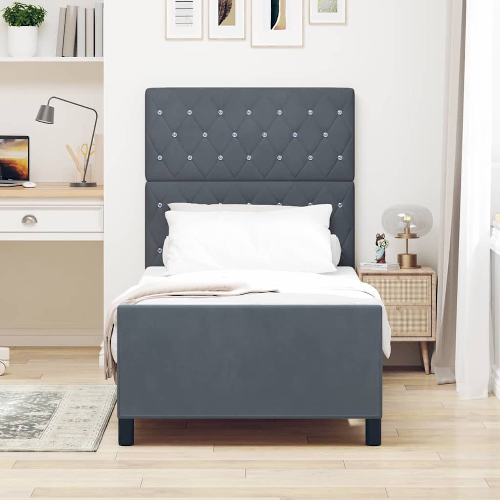 Boxspringbett mit Kopfteil Dunkelgrau 90 x 200 cm Samt