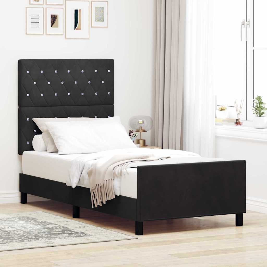 Boxspringbett mit Kopfteil Schwarz 90 x 200 cm Samt