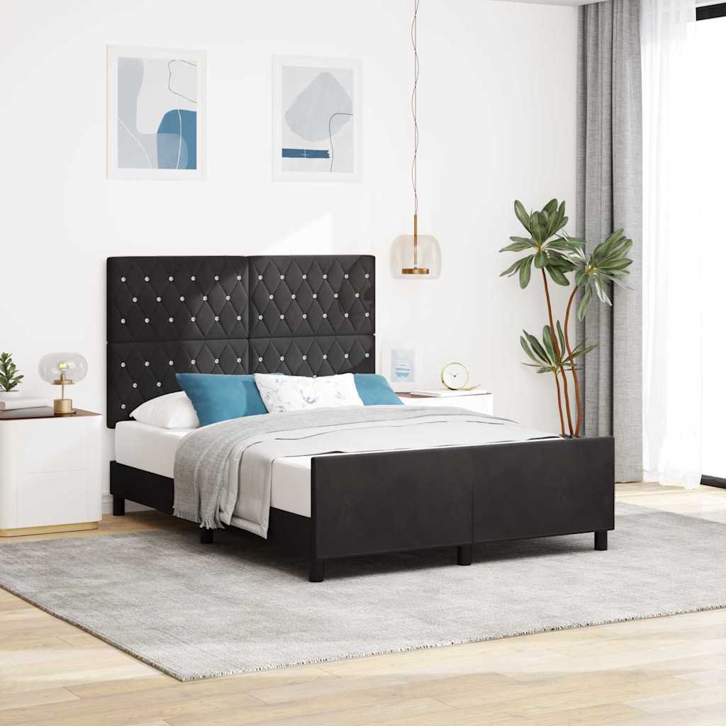 Boxspringbett mit Kopfteil Schwarz 140 x 190 cm Samt