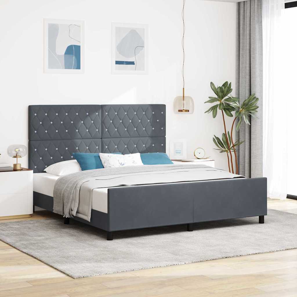 Boxspringbett mit Kopfteil Dunkelgrau 180 x 200 cm Samt